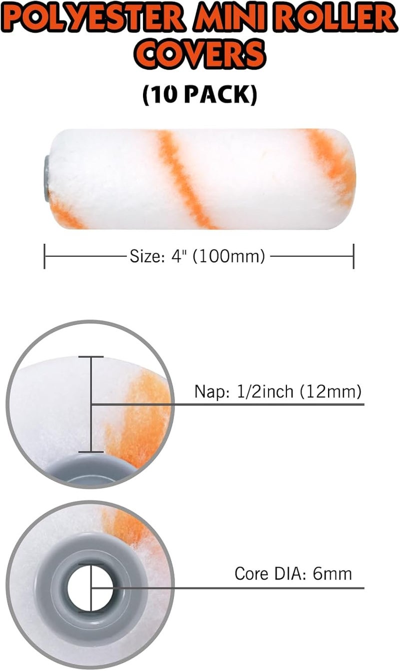 Rolling Dog 4 inch Small Paint Roller Covers - Polyester Roller Covers for Semi Smooth to Semi Rough Surfaces(Pack of 10) - Image 2